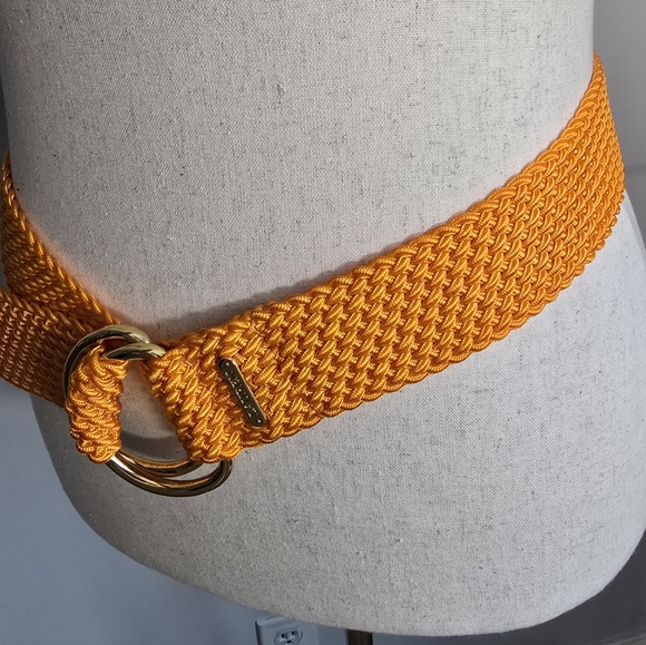 Ralph Lauren New Orange Woven Knit Gold Double O-ring Wide Buckle Belt Medium - Picture 8 of 9
